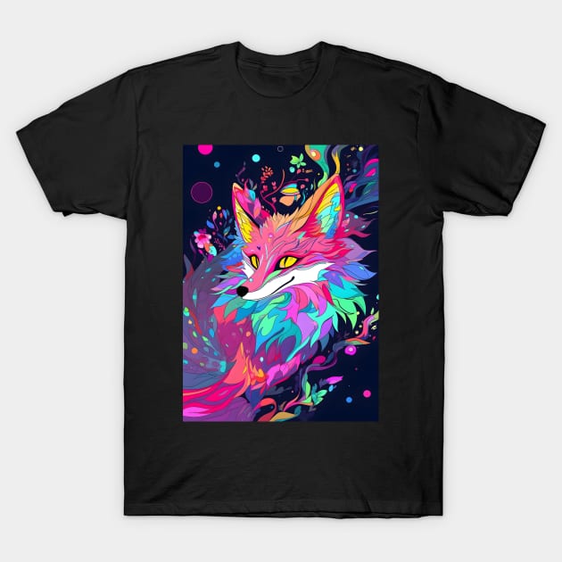 Magic Fox in Rainbow Magical Forest T-Shirt by Ai Wanderer